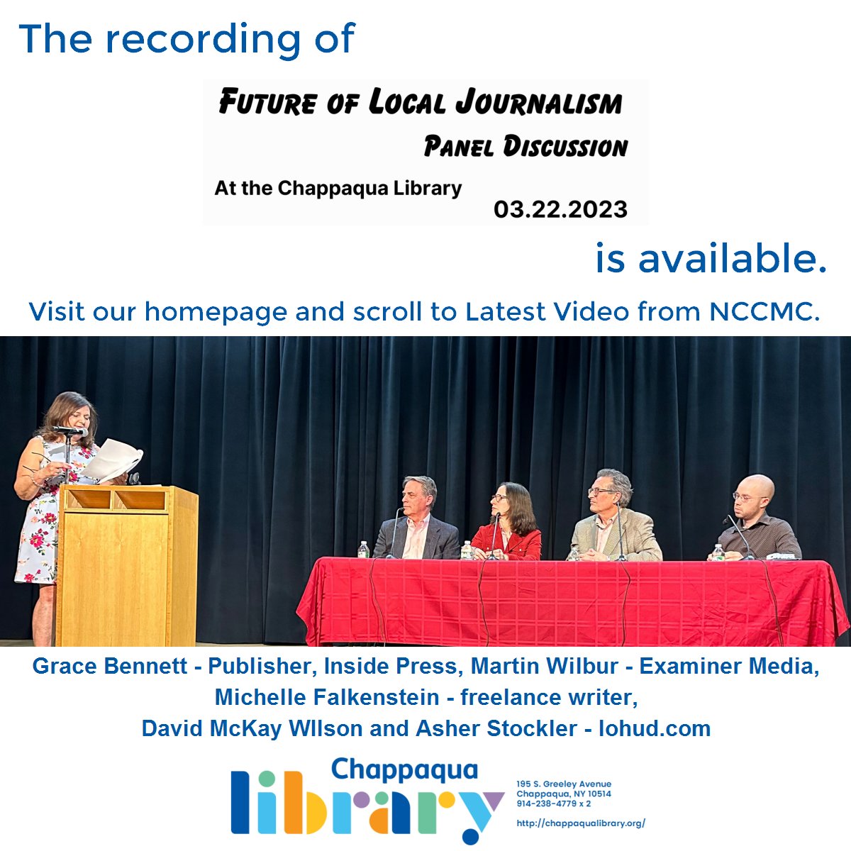 ChappLib's tweet photo. The recording is available. Click on the Library Aware link, then click on the photo to go directly to the video. @ExaminerMedia @Examinerstone @TheInsidePress @quasiasher @lohud @davidmckay415 https://t.co/wTsiE8xrn1 https://t.co/Se2WUko0s7