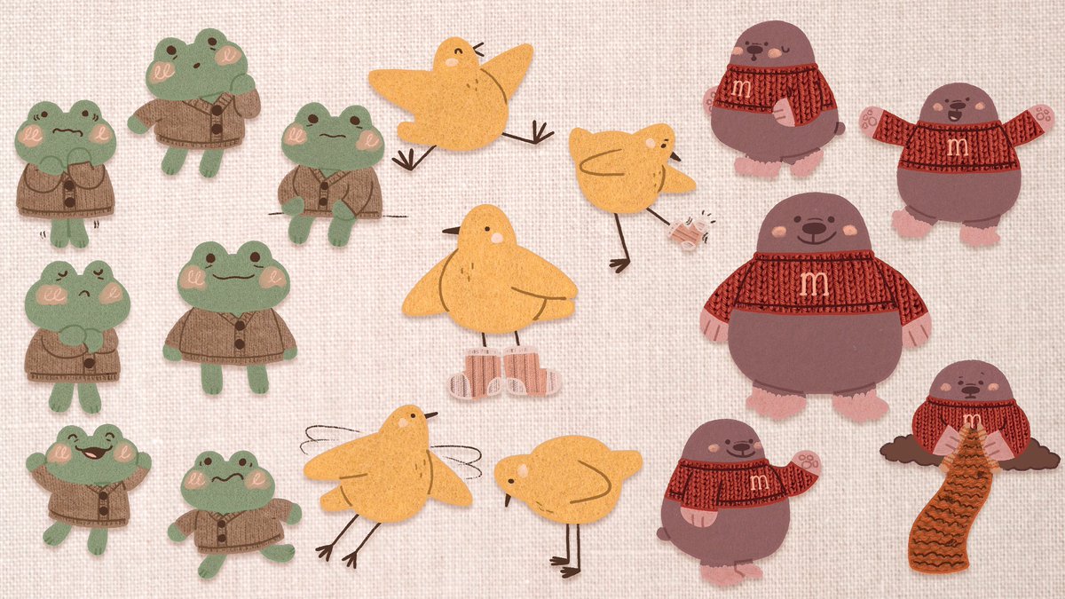 chloe__lemay's tweet photo. Characters from an upcoming storyboard I’m working on 🐸🐤🧶 https://t.co/A4LZIFko02