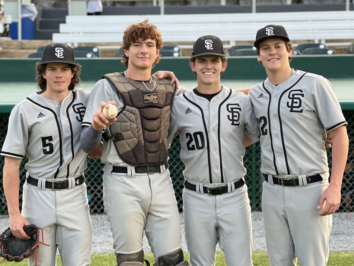 Colin Woodham, Brodie Cockrell, and Dylan Dent (all caught by Colton Walls) throw a combined perfect game with 10 Ks.