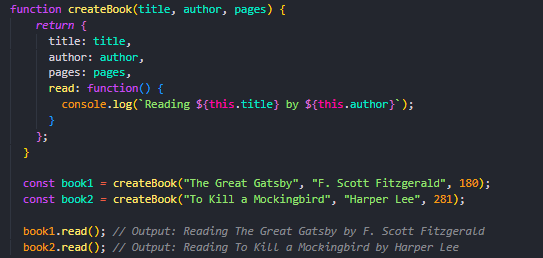 2sansrit's tweet image. By using a factory function to create the objects, we can easily create multiple objects with different properties and behavior, without having to write out the object literal every time. #FactoryFunction #javascript #jsfundamentals