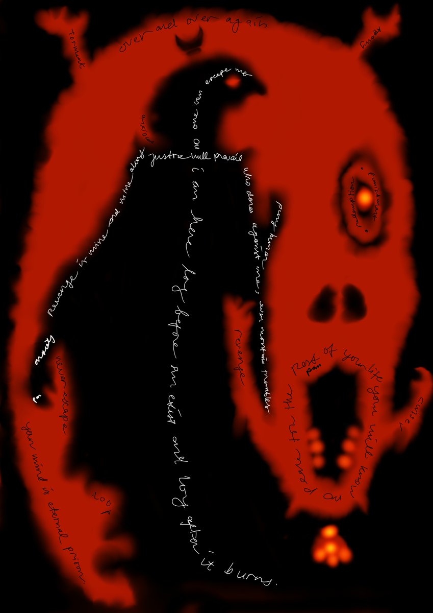 panftxiety's tweet photo. Explore the complex inner workings of anxiety in this representation of the cycle of anxious thoughts in vivid red and black tones. With hidden images and detailed scribbles throughout. #cryptoart #anxietyawareness #digitalpainting" https://t.co/1q1ovIyecK