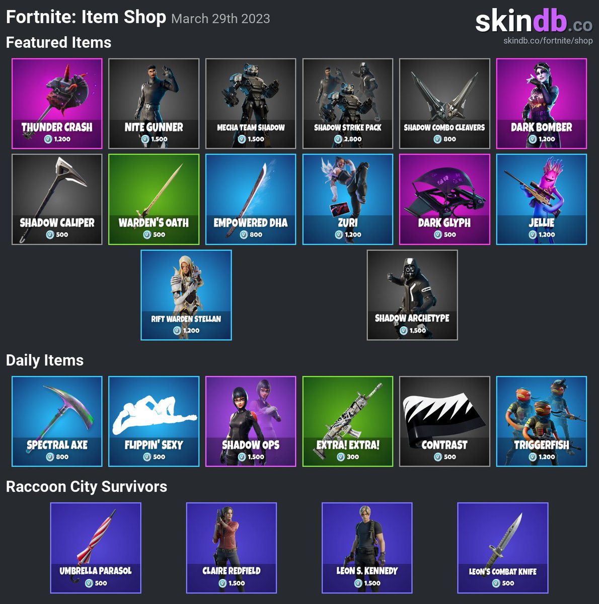#Fortnite: Daily Item Shop for March 29th 2023
More details for each skin: skindb.co/fortnite/shop