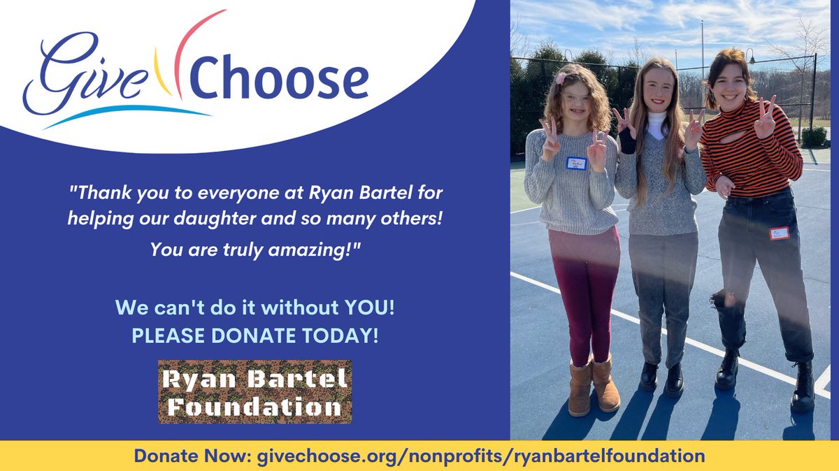 Please support programs that help our young people. 
-$100 enables four teens to connect at the FORT
-$400 supports four teens attending a six week workshop
-$800 enables 10 teens to share and connect in our four-week support group
Please donate today. givechoose.org/nonprofits/rya…