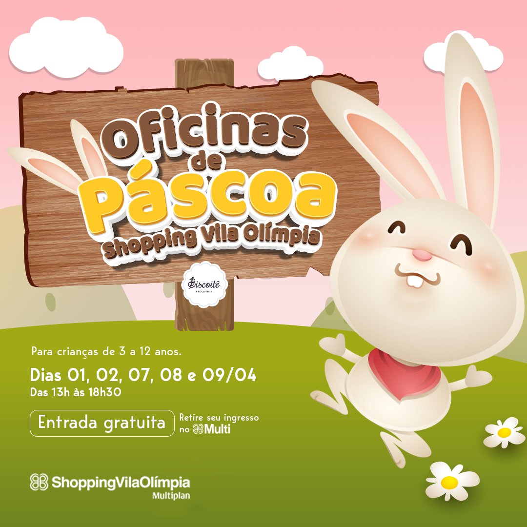 scvilaolimpia's tweet photo. A #Pascoa 🐰está chegando no #ShoppingVilaOlimpia! Preparamos oficinas especiais para as crianças se divertirem! Para participar resgate seu cupom no #AppMulti e agende o horário: https://t.co/UJja8YZSke. #Biscoite #EunoSVO https://t.co/xyqa77WCnl