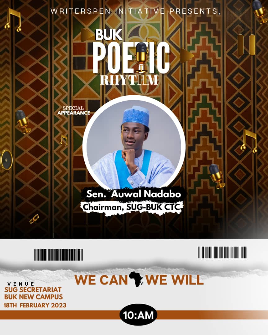 3eexauwal's tweet photo. At BUK Poetic Rhythm, organized by writerspen initiative and conducted at the SUG Secretariat, BUK

Signed,

Sen. Auwal Lawal Nadabo
Chairman, SUG-BUK CTC 2021/22 https://t.co/oVAlyoT6Sh