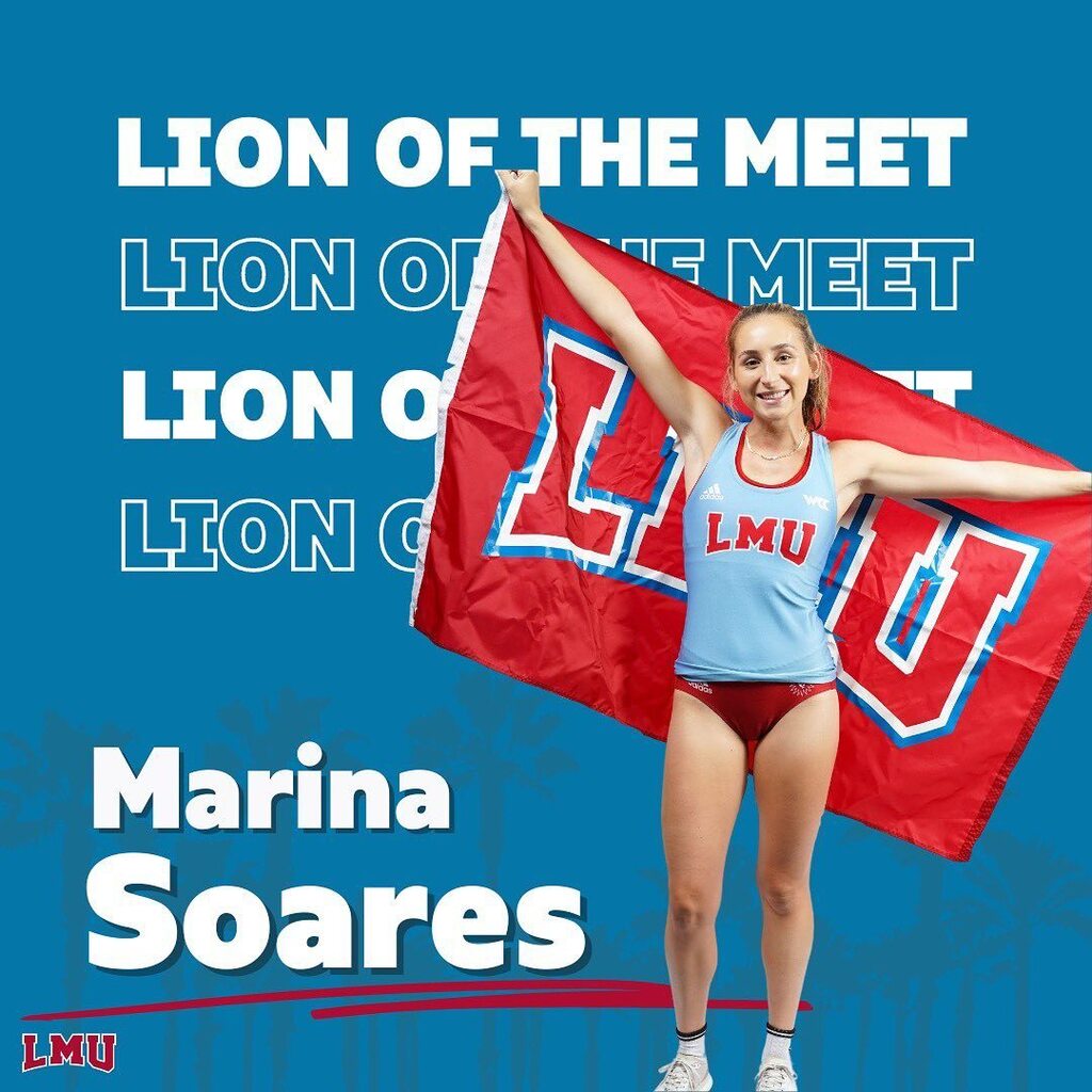 Congrats to our Lion of the Meet at UCLA’s Bob Larsen Distance Carnival/Rafer Johnson & Jackie-Joyner Kersee Invitational, Marina Soares! Marina placed 2nd in her heat of the 1500m, running 4:54.60 “Another great race for Marina! She was in control, … instagr.am/p/CqWb2DbvM9g/