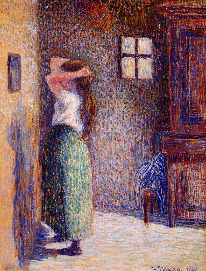 Young Peasant at Her Toilette, 1888 #pointillism #danishart wikiart.org/en/camille-pis…