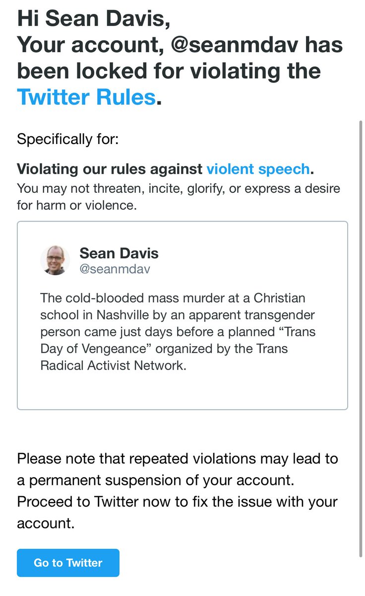 Twitter Bans Federalist CEO Sean Davis From Tweeting For Factual Reporting On ‘Trans Day Of Vengeance’ Following Nashville Shooting @elonmusk