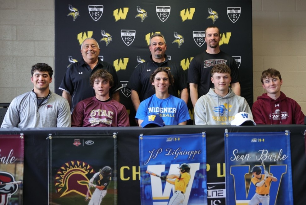 Congratulations to our 5 Baseball Senior Signees. We are very proud of you! <a href="/JoeyG1152/">Joey Gale</a> <a href="/BrianKlumpp23/">Brian Klumpp</a> <a href="/DiguiseppeJp/">JP DiGuiseppe</a> <a href="/sean6urke/">Sean Burke</a> Dale Dernoski <a href="/Wood_Vikings/">Archbishop Wood Athletics</a> <a href="/AOPathletics/">AOPathletics</a> <a href="/ArchbishopWood/">Archbishop Wood</a>
