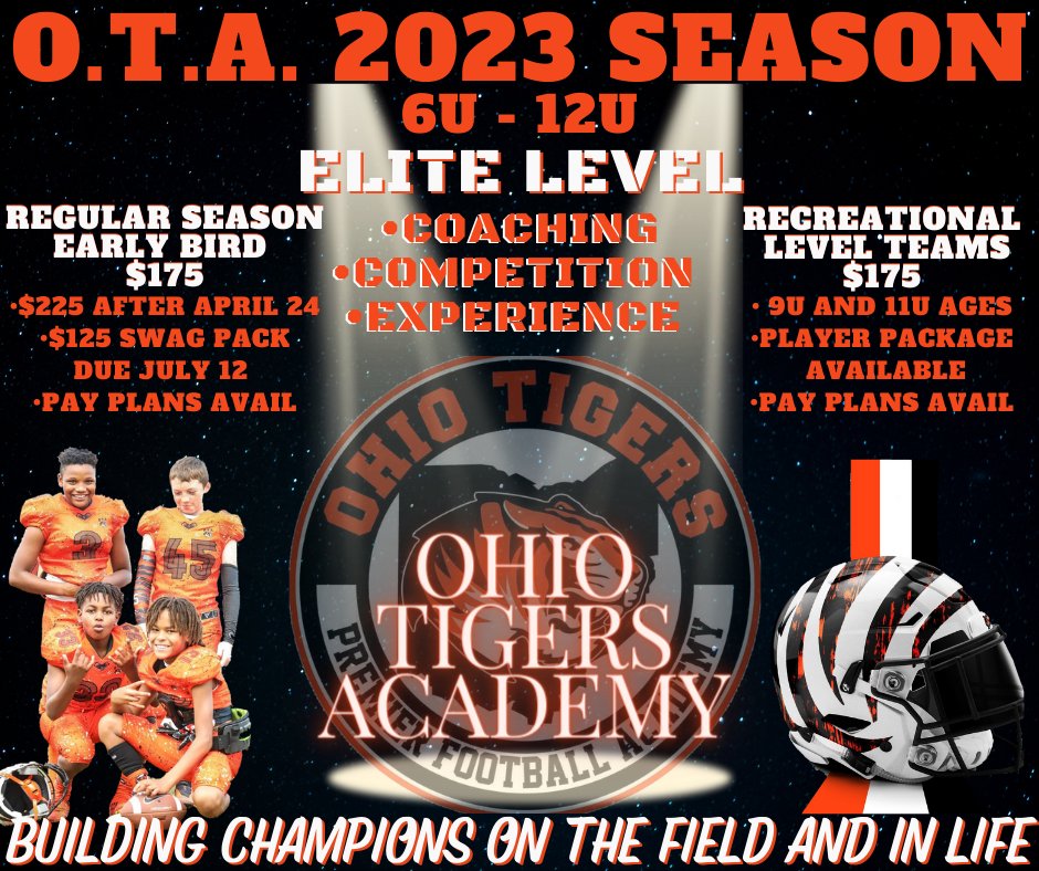 💥REGISTRATION IS OPEN💥
Join the best organization in Northeast Ohio and learn the game of football at a high level! We offer Elite/Travel and Recreational levels for all kids of every skill set! Payment plans are available! Don't miss out on our early bird pricing!!! #WeAreOTA