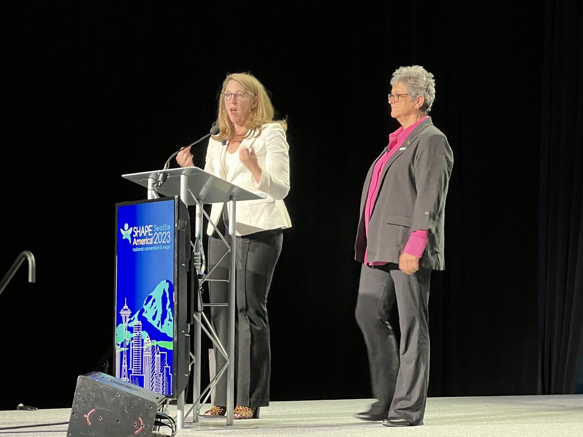 DrJoeDeutsch's tweet photo. Opening session of the @SHAPE_America National conference! Inspiring Keynote speech from @USANinjaWarrior contestant and Physical Education Teacher @sandyzimm! Great sessions so far and many more great things to happen this week! #SHAPEseattle #SHAPEAmerica #NDSHAPE https://t.co/WbOEXERyf5