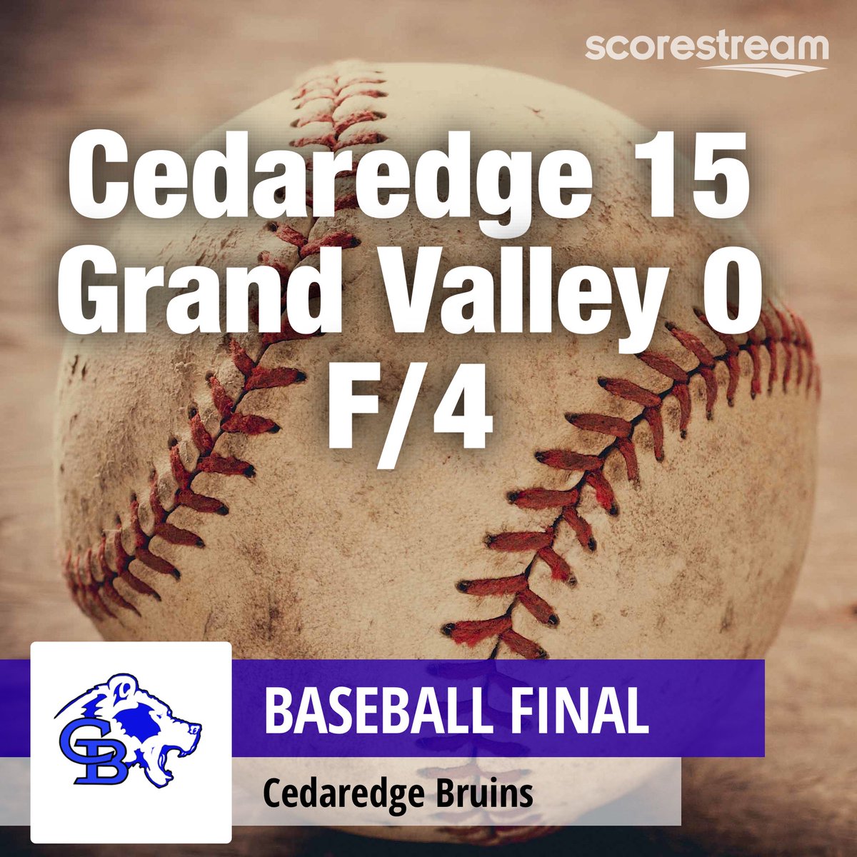 CedaredgeBruins's tweet image. Boys HSBB: The Cedaredge Bruins defeat the Grand Valley High Cardinals 15 to 0
scorestream.com/game/cedaredge…
#ScoreStream