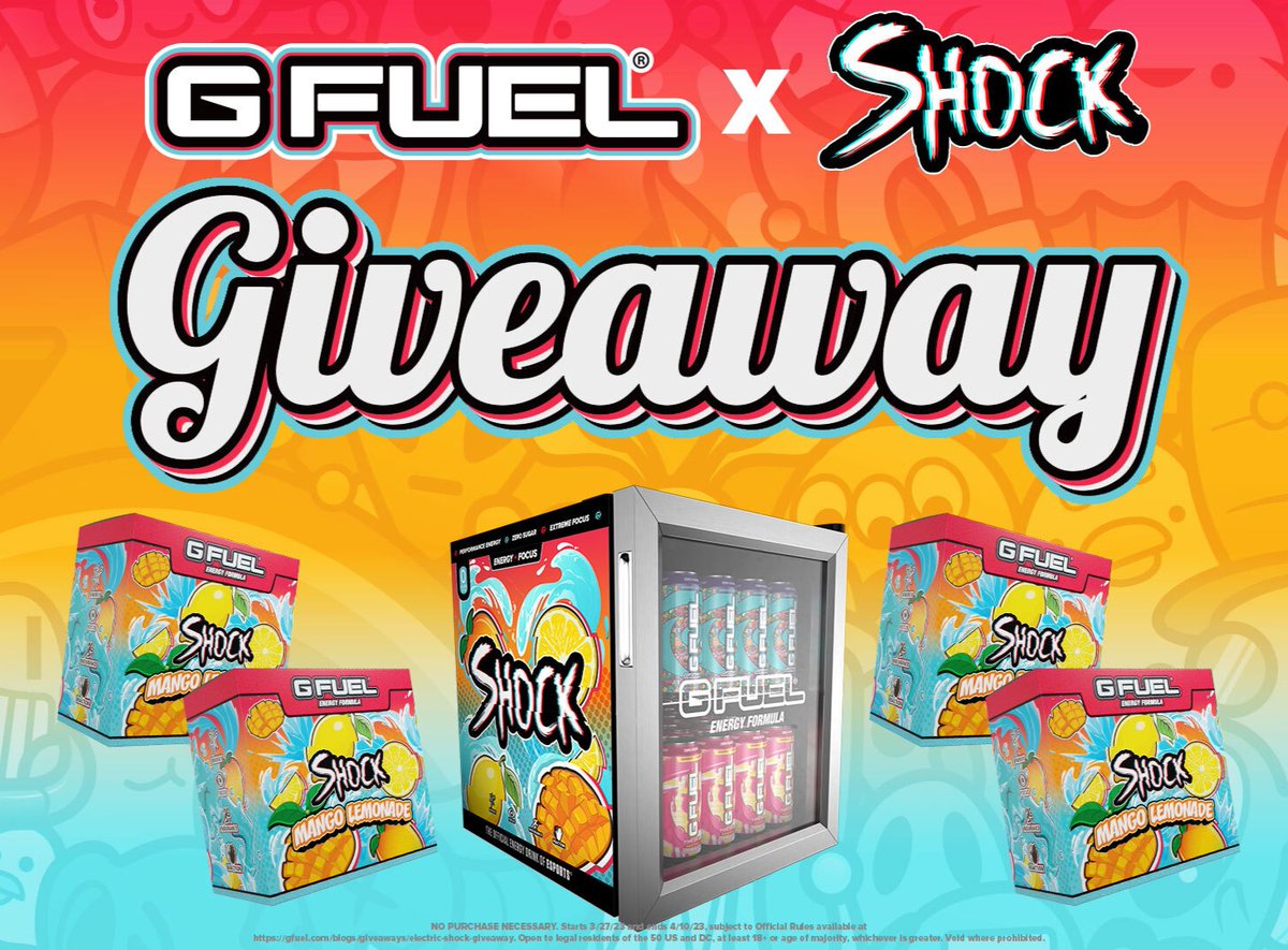 🚨 𝗚𝗜𝗩𝗘𝗔𝗪𝗔𝗬 𝗔𝗟𝗘𝗥𝗧: YO!!! We've teamed up with <a href="/ES_FTW/">Shock! 🥭🍋</a> to bring you all this EPIC #GFUEL GIVEAWAY!!! Head to the link below to get involved! Giveaway ends on April 10th!

🧡 𝗟𝗜𝗞𝗘 + 𝗥𝗧 FOR EXTRA LUCK!

🤩 𝗘𝗡𝗧𝗘𝗥: GFUEL.com/blogs/giveaway…