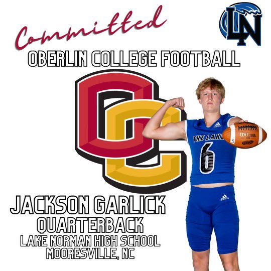 Excited to announce my commitment to Oberlin College! Thank you to all my coaches and family who supported me throughout my journey. <a href="/TheLake_FB/">Lake Norman Football</a> <a href="/FB_CoachFitz/">Sean Fitzgerald</a> <a href="/CoachOliphant32/">Jonathan Oliphant</a> <a href="/CoachSmith67/">Roseanna Smith</a> <a href="/CoachJPont/">John Pont</a>