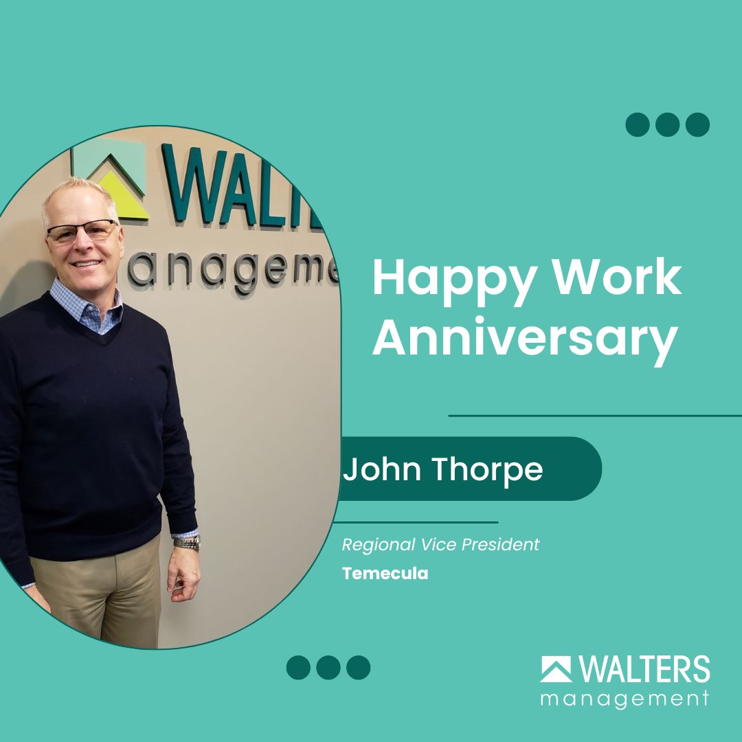 waltersmgmt's tweet photo. We are giving a round of applause for John Thorpe, Regional Vice President of Temecula for an amazing 20 years with Walters Management! We are grateful to have such incredible people leading our teams. #waltersfamily #workanniversary https://t.co/0bEARiMJ7f