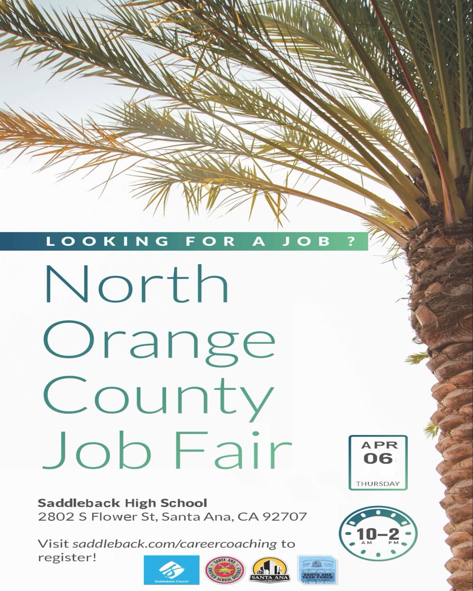 saWORKcenter's tweet photo. Are you looking for a job? Come to our next job fair at Saddleback High School in Santa Ana on 04/06/2023 from 10 am to 2 pm. 
Visit https://t.co/iwBMl66uo5 to register!

#santaanaworkcenter #santaanajobs #OCJobs https://t.co/dCp8avYeeQ