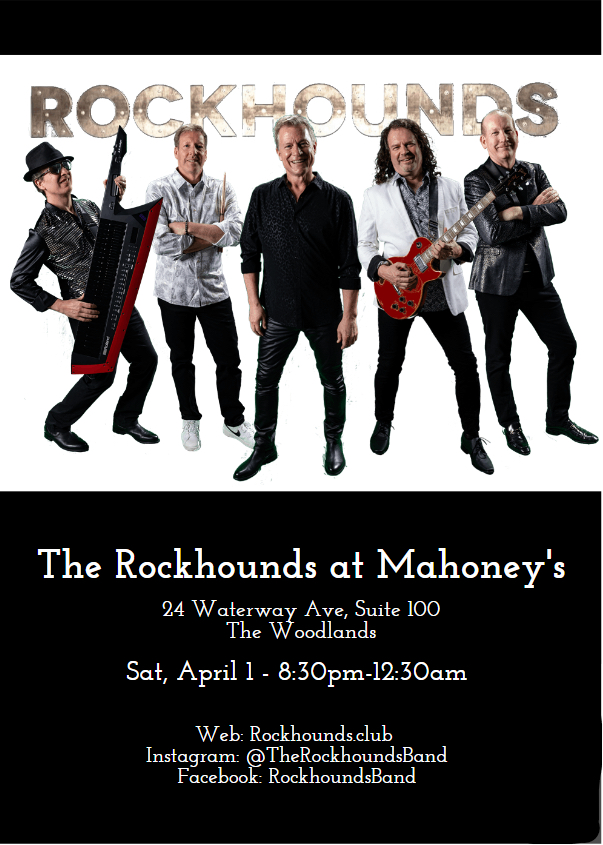The Rockhounds return to the Woodlands this weekend!  We can’t wait to throw this party at Mahoney’s on Saturday night at 8:30.  See you there!

#RockhoundsBand #HoustonMusic #TheWoodlands #HoustonLiveMusic #weekendfun
