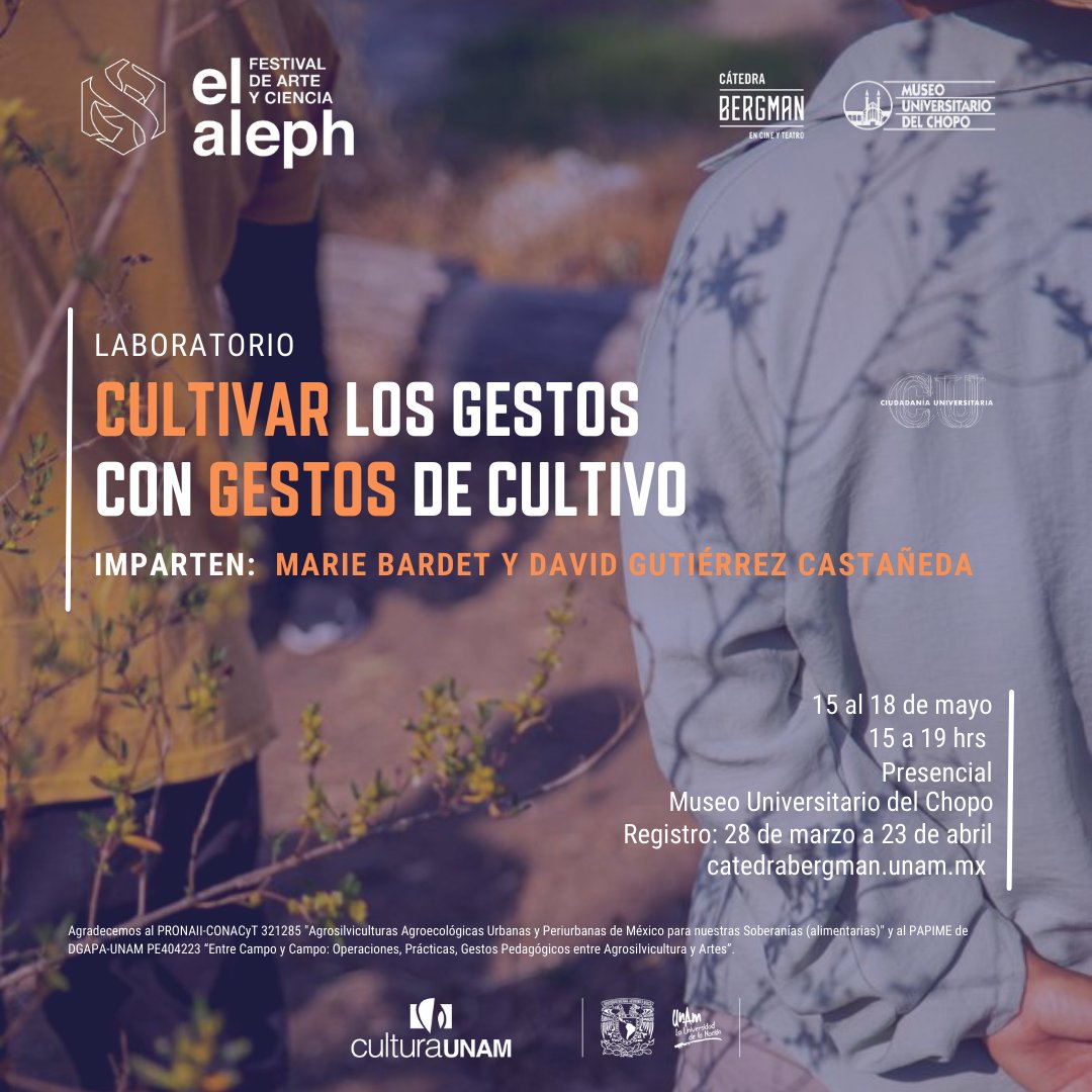 Marie Bardet y David Gutiérrez C. (<a href="/puckdgc/">David Gutiérrez C</a>) proponen el Laboratorio 𝘊𝘶𝘭𝘵𝘪𝘷𝘢𝘳 𝘭𝘰𝘴 𝘨𝘦𝘴𝘵𝘰𝘴 𝘤𝘰𝘯 𝘨𝘦𝘴𝘵𝘰𝘴 𝘥𝘦 𝘤𝘶𝘭𝘵𝘪𝘷𝘰 para experimentar el huerto y el jardín como verbos.

Registro: hasta 23 abril 
🌱bit.ly/3G3yOLB 

Gracias a <a href="/museodelchopo/">Museo del Chopo</a>.