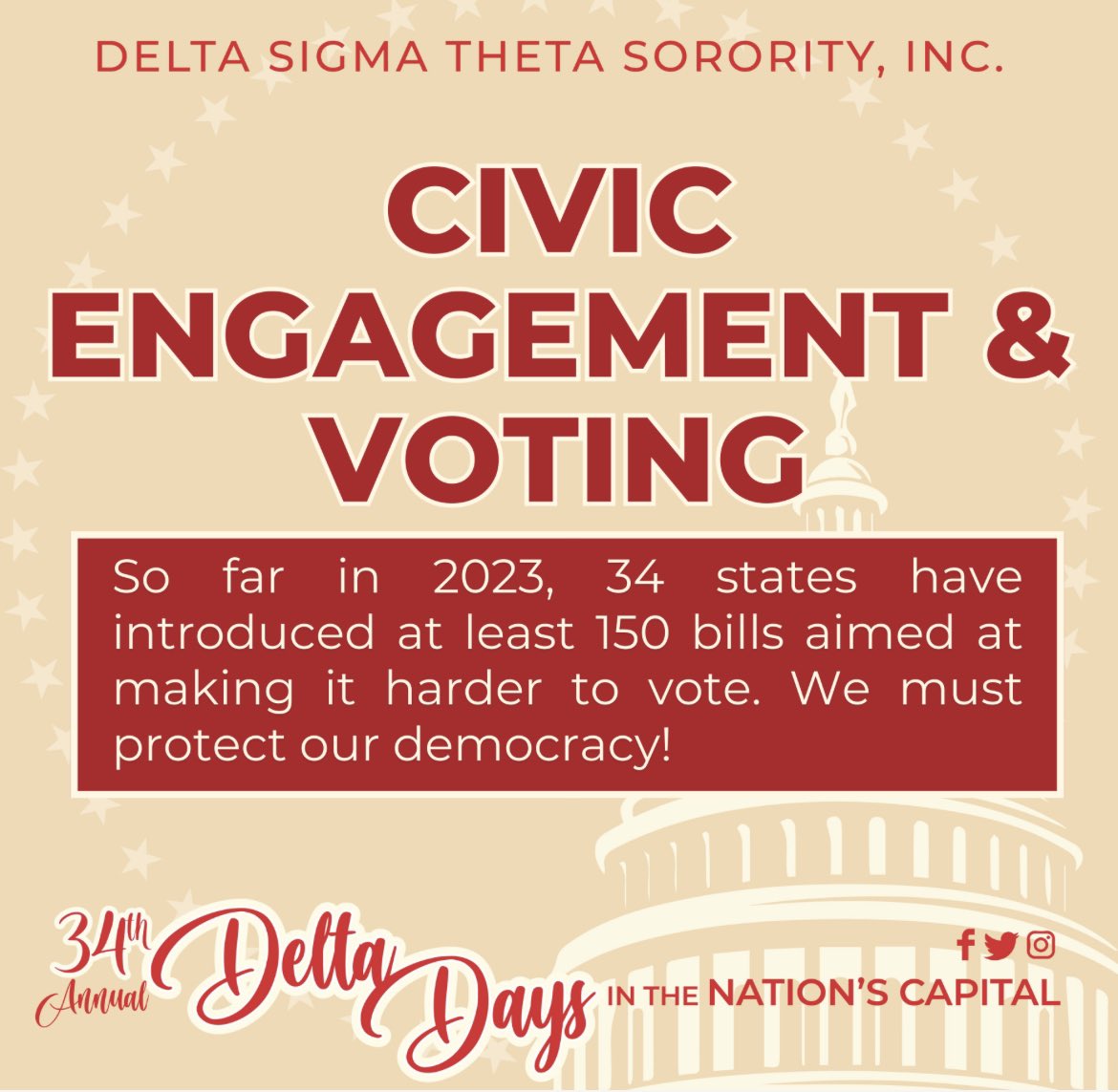 In 2023, 34 states have introduced at least 150 bills aimed at making it harder to vote.   We must protect our democracy!
