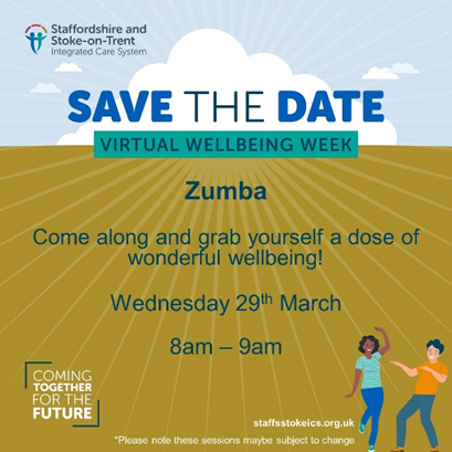 📢🌄Let’s get moving!  with Zumba at 8am  📢🌄
Join our virtual Zumba class and grab yourself a dose of wonderful wellbeing.
Take part today from 8 to 9am or catch up later on-demand. #wellbeingweek 
virtualwellbeingweek.yesdeck.co.uk