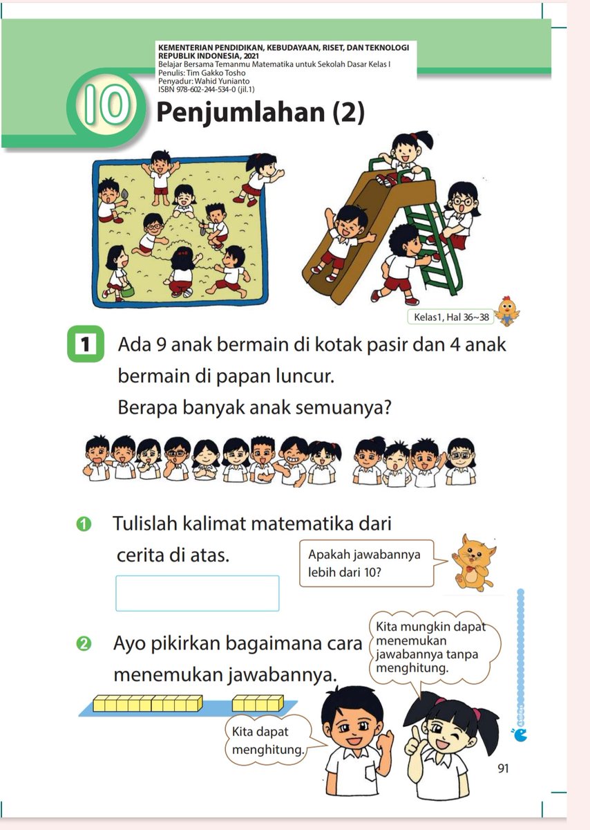 Ibu Bapak yg lagi cari SD utk putra-putrinya, cari yg pake Kurikulum Merdeka ya. Lebih fokus ke literasi, numerasi, &amp; pengembangan karakter. Materi gak padet.
Pelajaran Matematika kelas 1 kayak gini, lebih ke number sense.
Unduh buku teks >>> buku.kemdikbud.go.id/katalog/matema…