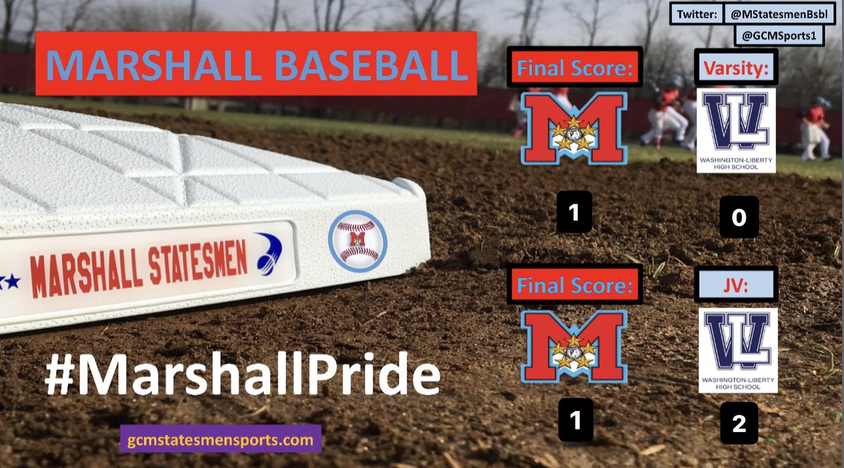 MStatesmenBsbl's tweet image. Varsity gets the District win over W&amp;amp;L. Senior Nick Robinson throws the complete game shutout! JV drops a close one tonight as well. #MarshallPride @GCMsports1