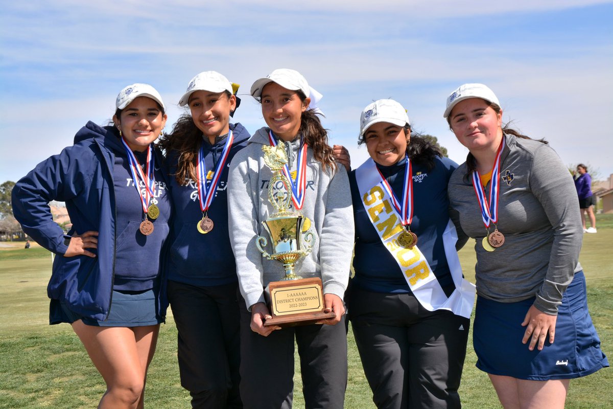 EastwoodGolf1's tweet photo. District Champions!!! 🏆Congrats to these ladies for bringing home the gold. They fought hard today and all of their hard work has paid off! On to regionals! Congrats Sophie Vidal, Sofia Chavez, Faith Hendren, Priscilla Padilla and Kelly Peden 💙💛 @Btorres_EHS @EastwoodSports https://t.co/k4CyJ9uK9Y