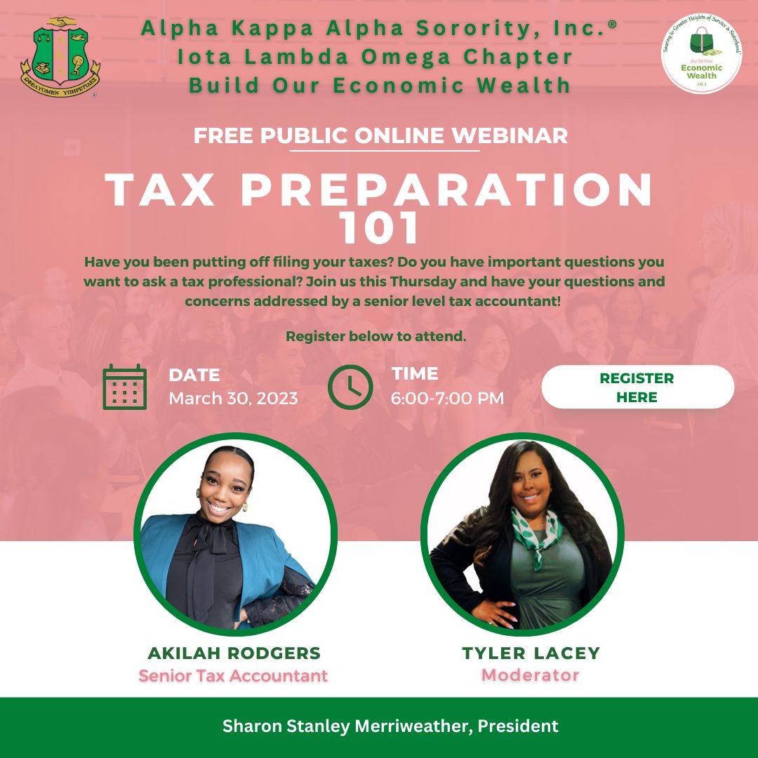 iotalambdaomega's tweet photo. Have you been struggling to file vour taxes or are you unsure where to begin? Join us this Thursday, March 30th
from 6-7pm and learn from a senior tax accountant! She will share her tips and answer your questions. Register using the link in the bio!!
#taxtipsThursday
#AKAILO https://t.co/UbMXnCtWcK