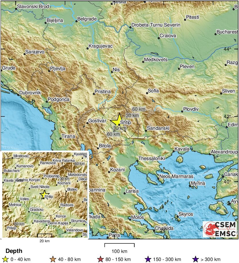 #Earthquake (#земјотрес) confirmed by seismic data.⚠Preliminary info: M2.9 || 5 km N of #Shtip (North Macedonia) || 4 min ago (local time 02:41:33). Follow the thread for the updates👇