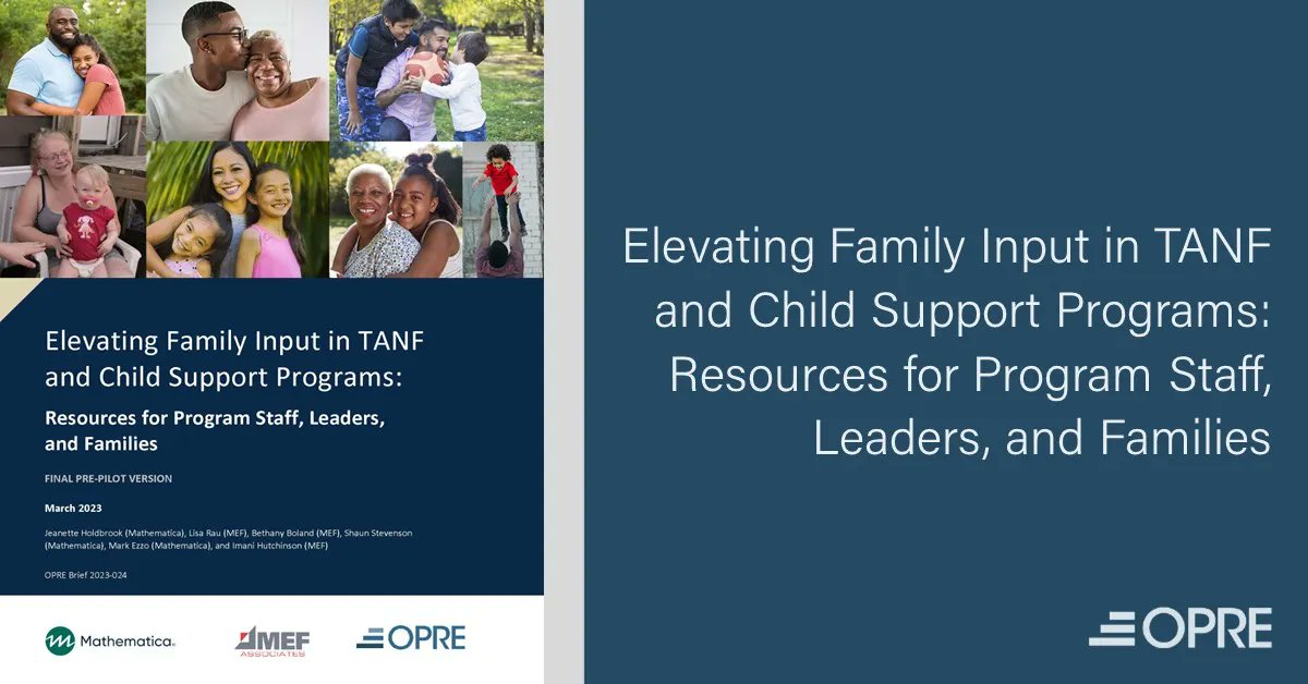Check out this new toolkit from <a href="/MathematicaNow/">Mathematica</a> and <a href="/MEF_Associates/">MEF Associates</a> which shares resources that are designed to encourage and make it easier for #TANF and #childsupport program staff and leaders to gather family input.

buff.ly/3TEnlI5