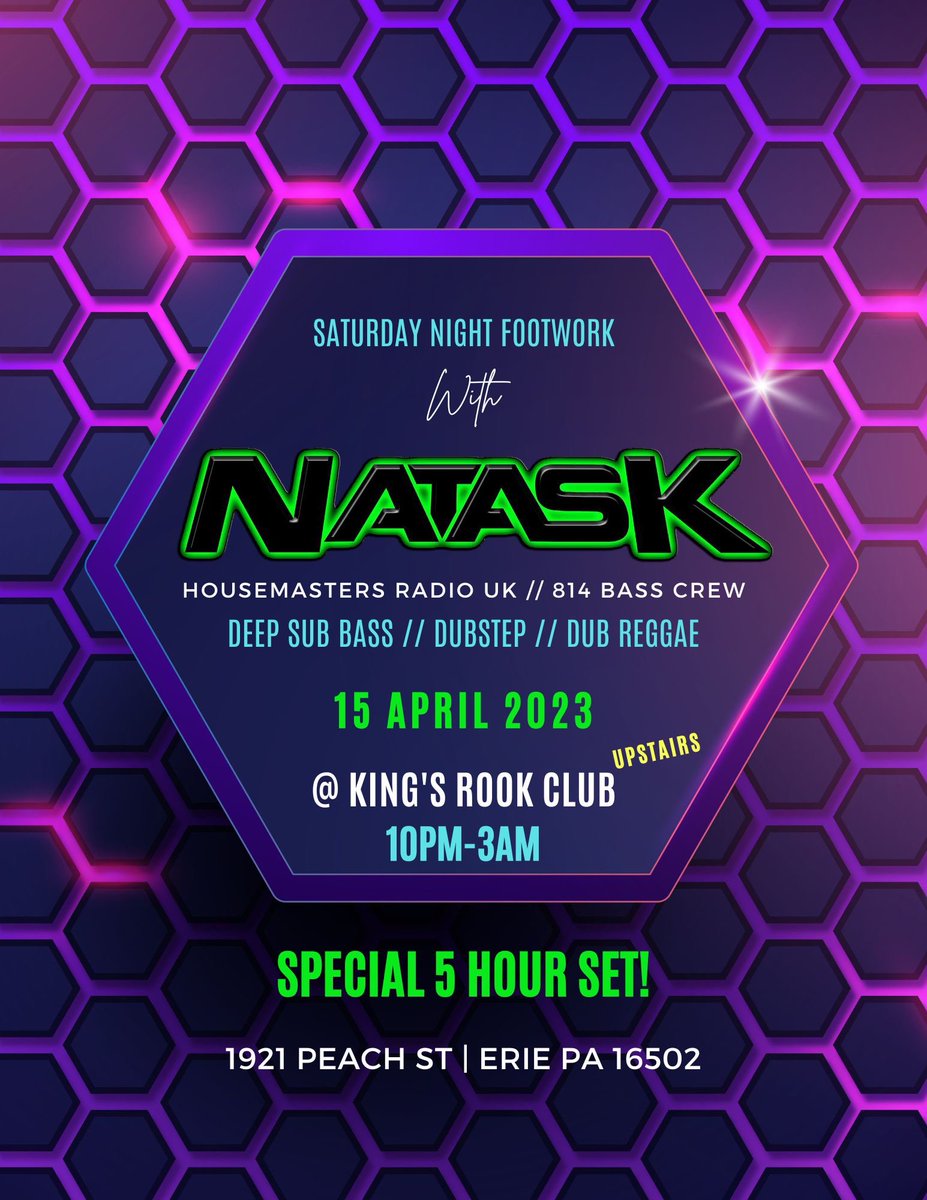 NATASK814's tweet photo. April 15th @KingsRookClub Erie PA
Im gonna be rinsing a 5hour Deep Dubstep and Sub Bass set.  Come flex em with me. #dubstep #bassmusic #tribaldubstep #lowend #bass #814basscrew https://t.co/gMjpKw1XgG