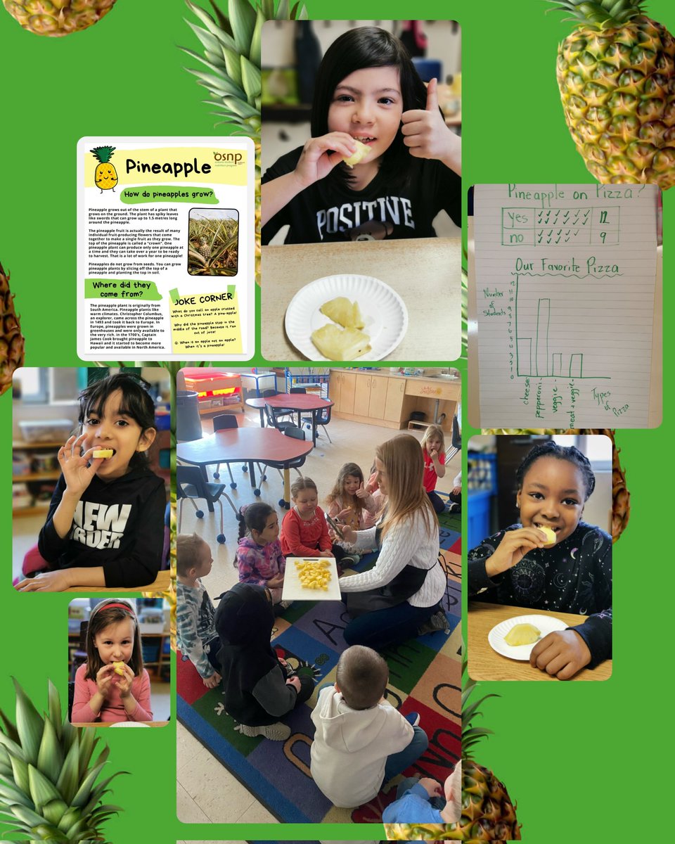 Learning is such a sweet treat!🍍 Today every class EY-gr.8 <a href="/qesarnia/">@QESarnia</a> enjoyed pineapple while learning interesting facts, debating pineapple on pizza, graphing favorite pizzas, and so much more! Thanks to <a href="/OSNPsouthwest/">OSNP - Southwest</a> <a href="/PC_Charity/">PC Children's Charity</a> #LKDSB #FeedingHungryMinds #EatWellDoWell