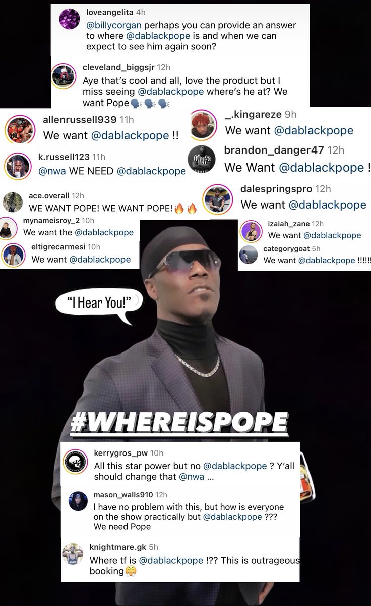 DaBlackPope's tweet photo. Yoooo, as I’ve continually said, “if you’re sharing your voice to @Billy @nwa then I’ll do my part to make sure that it’s heard.” I’m in the air atm but thanks to all of you who continually ask #WhereIsPope ya boy appreciate the support from The Congregation! 👊🏾
#NWAPowerr #NWA https://t.co/ehHFROfTpM