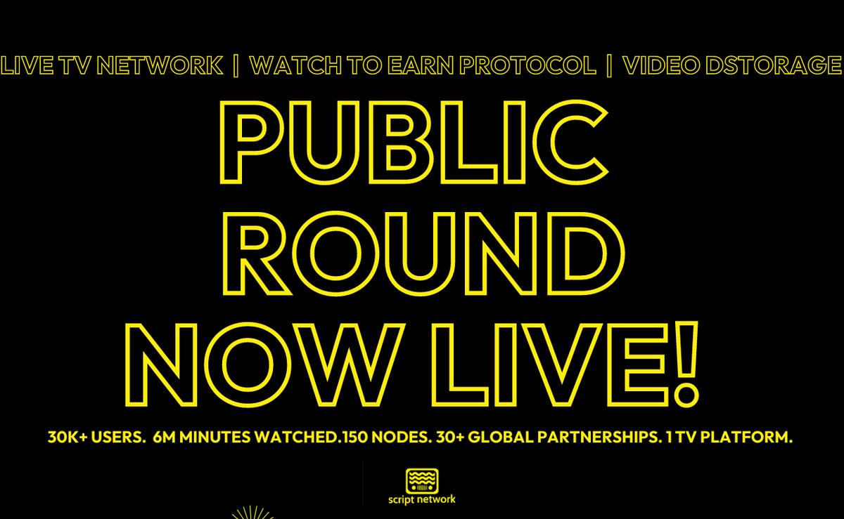 After a SOLD OUT Presale Round, our Public Round is now LIVE 📢

This is now the best chance to get tokens at a discount prior to launch of the fastest growing media platform in web3 📺

To take part - head here: presale.script.tv

(📺,🍿)