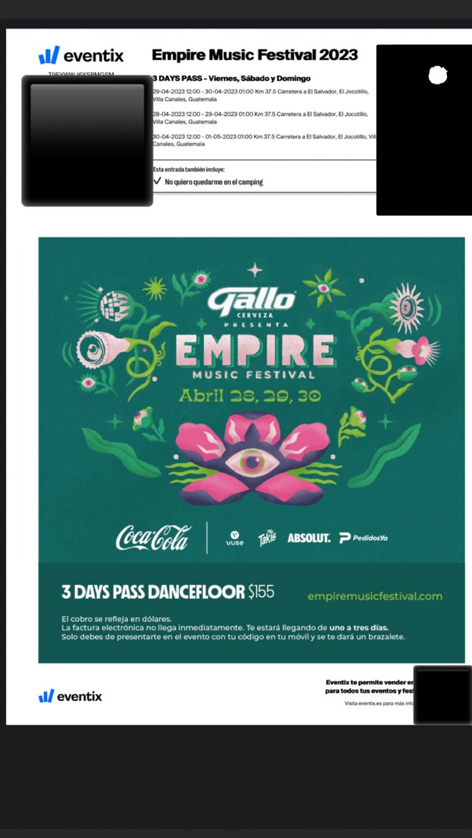 I won’t be able to make this event anymore. If anyone is interested in the ticket I’m selling it for half the price. 

No voy a poder ir a este evento, estoy vendiendo el boleto a mitad de precio. DM if interested. 
#EMF #EmpireMusicFestival #Guate #GuatemalaPower