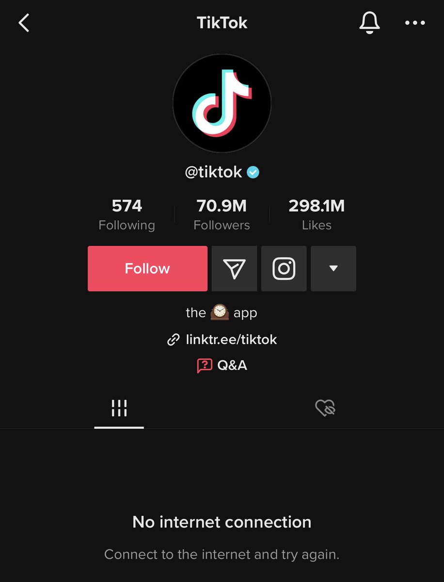 MickeyRambles's tweet photo. TikTok is scrolling rn, but if you visit a page it says “no internet connection” #tiktokdown https://t.co/wq5WhgafG9