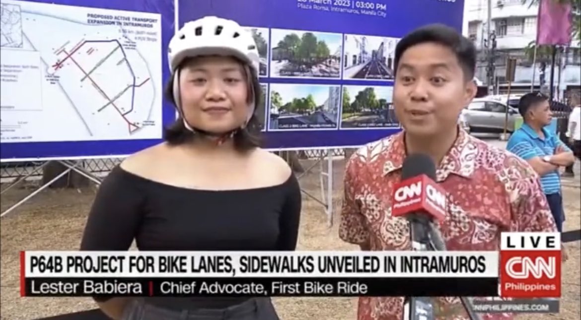 bujibabiera's tweet photo. May bagong variant sa Lester multiverse. Salamat, CNN Philippines! Isa ako ditong chief advocate. 

I'm talking about how we welcome the cycling infrastructure development in Intramuros. 🚲🚲🚲 https://t.co/v9rtYrGiw8