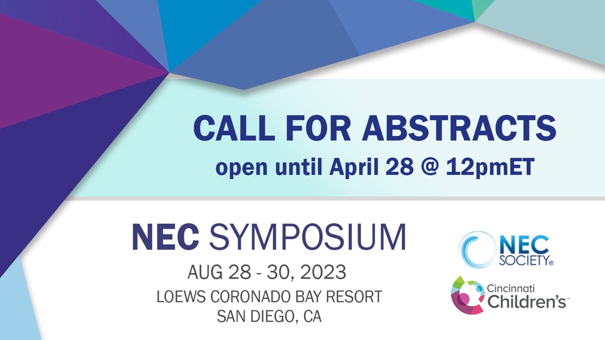 Please mark your calendars & help us spread the word! Our call for abstracts will close on April 28 @ 12pmET. Here's the link cchmc.cloud-cme.com/course/courseo… to join us & share your research at #NECSanDiego! #preventNEC #RareAsOne @jenncanvasser @erinumberger @neojae @mistygoodlab