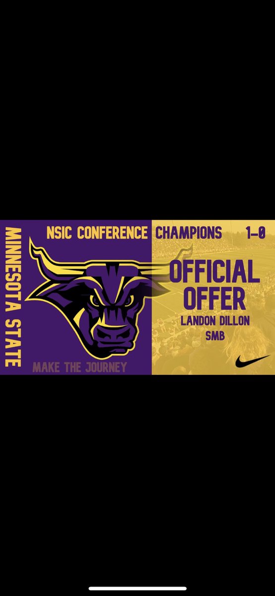 Landon Dillon (@landodillon) on Twitter photo After a great conversation with <a href="/CoachBowen98/">Coach Chance Bowen</a> I am excited to announce that I have received an offer from Minnesota State football!
<a href="/SMB_WOLFPACK_FB/">SMB Wolfpack FB</a> @coachgoodwinsmb After a great conversation with <a href="/CoachBowen98/">Coach Chance Bowen</a> I am excited to announce that I have received an offer from Minnesota State football!
<a href="/SMB_WOLFPACK_FB/">SMB Wolfpack FB</a> @coachgoodwinsmb