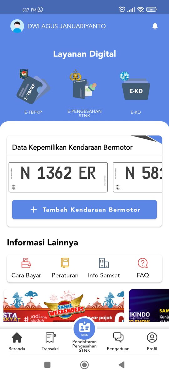 Ariiconfuse's tweet photo. @SamsatDigital kak mohon dibantu saya mau perpanjangan pajak kendaraan saya via aplikasi signal tetapi tidak bisa krn data tidak valid pdhl kendaraan saya sudah terdaftar di aplikasi nya mohon solusi nya https://t.co/Jc6QNhfD6Z