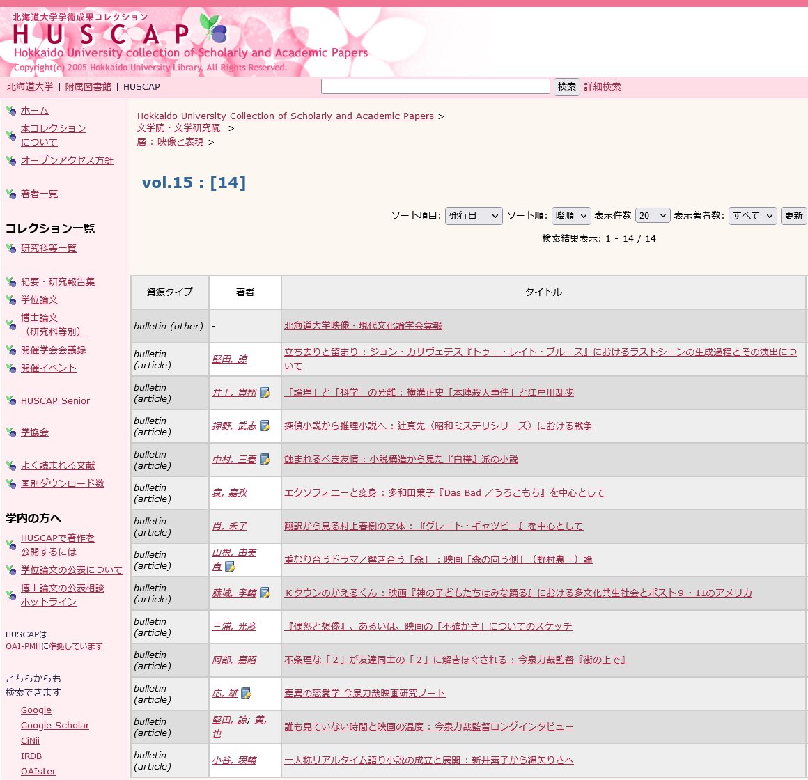 HU_Bungaku's tweet photo. 【研究成果】
北大学術成果コレクションHUSCAP
北海道大学大学院文学院・文学研究院
『層 : 映像と表現』Vol.15(2023.03.22)
映画と日本近代文学に関する論考13編&北海道大学映像・現代文化論学会彙報
https://t.co/DRNQ9aV8zd
#HUSCAP
#北大文学院
#層
#映像と表現
#ResearchJournal
#北海道大学 https://t.co/zn4KgzW9Oh