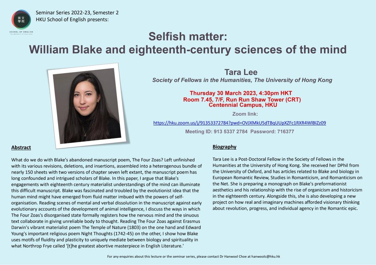 Excited to be giving a talk on Blake and The Four Zoas tomorrow!