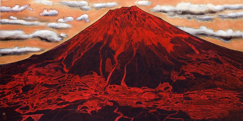 小松均、【白富士図】、希少な大判額装用画集より、美品、日本人画家 🗻圧巻の赤富士🔥／ 小松均《赤富士図》(#山種美術館) 小松均が富士山
