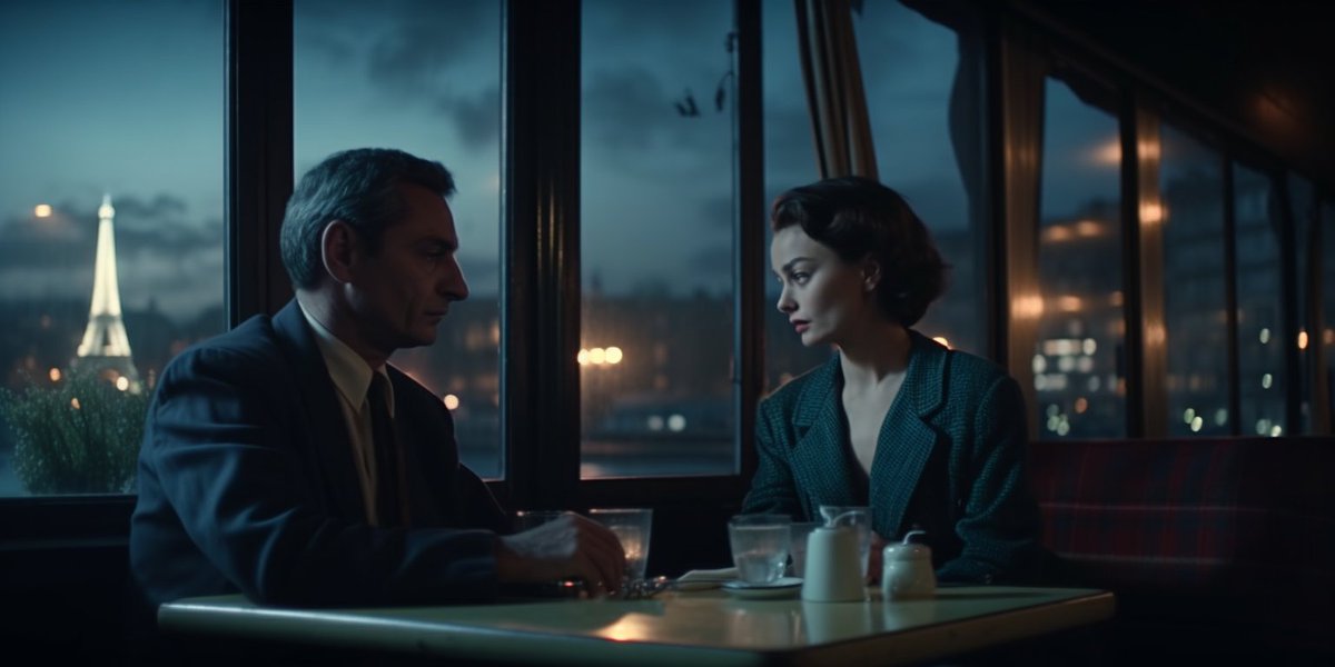 polispol's tweet photo. Estoy insomne y me ha dado por jugar con la inteligencia artificial (Midjourney) para crear imágenes de películas francesas de los años 60 que nunca existieron. https://t.co/rTf8zskH3Q