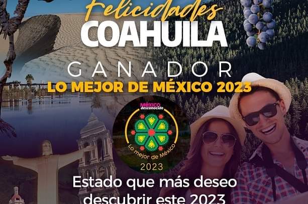 Se trata de una de las mejores distinciones del Concurso, que proyectará a la entidad y atraerá un mayor número de visitantes. 
"Este es el año de Coahuila en turismo", afirmó la Secretaria de <a href="/SeTurCoah/">Secretaría de Turismo y Pueblos Mágicos Coahuila</a>, <a href="/luciaazucena/">Azucena Ramos</a>.