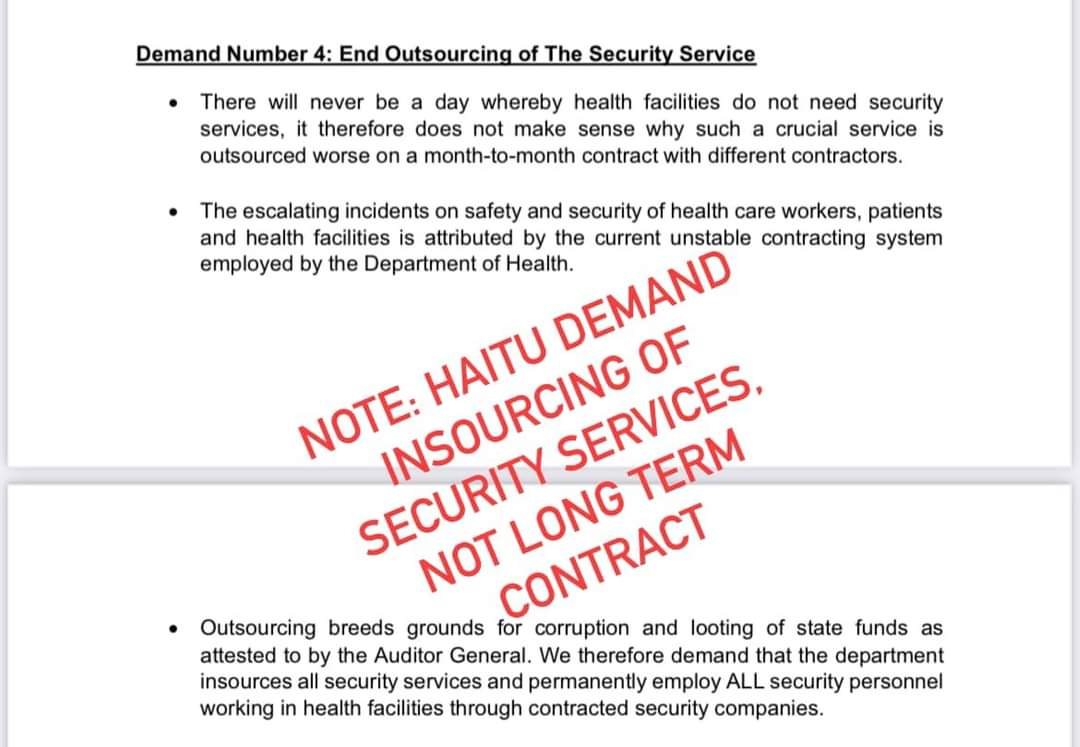 <a href="/GautengHealth/">Gauteng Health</a> <a href="/NursesIndaba/">Health & Allied Workers Indaba Trade Union</a> <a href="/NkomoNomantu/">Nomantu Nkomo Ralehoko</a> MEC is deliberately ignoring demand 4 on the memo we submitted to her office on Monday. On their statemnt they mention bid and tender irregularities over security but still wants to use the same process. Is it cognitive dissonance...