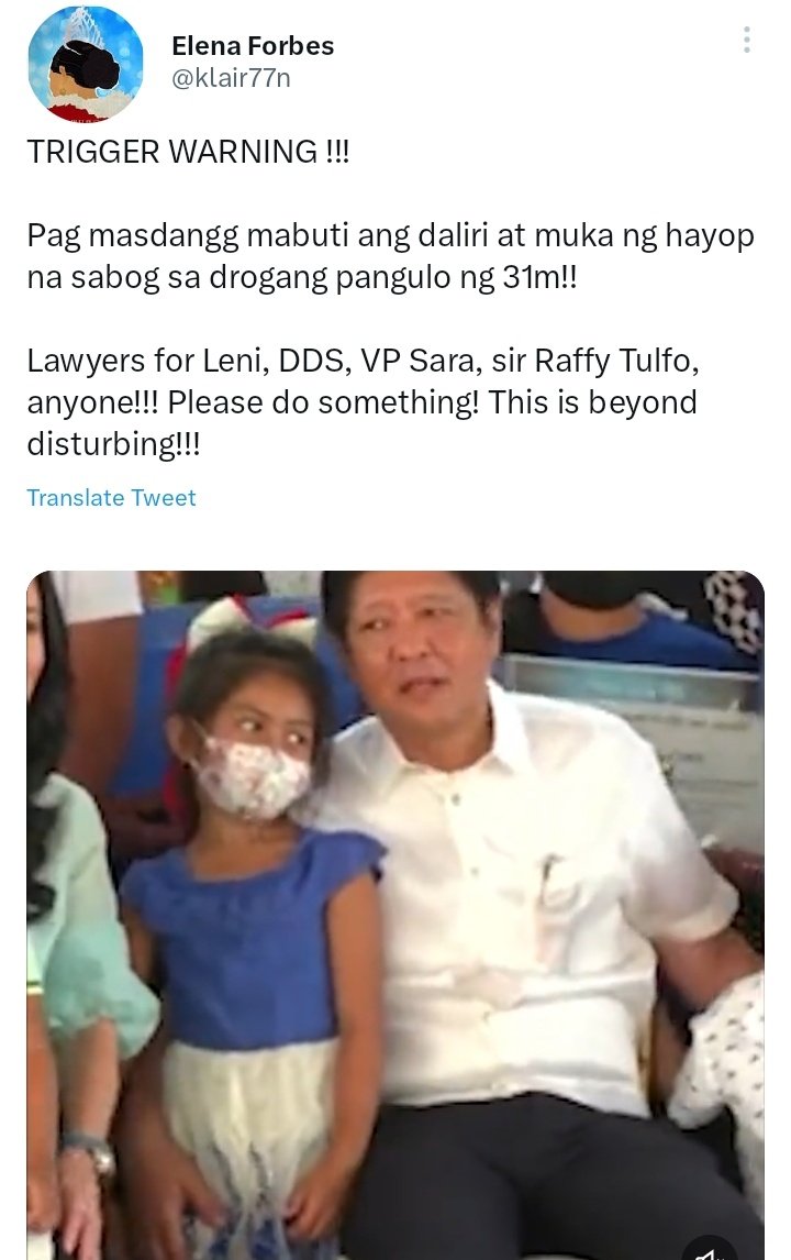 Ito ay isang seryosong akusasyon ng isang netizen sa isang pangulo ng republika. Ito ay kalapastangan, pambabastos, at paninirang-puri. Literally, it's below the belt and crosses the line accusation.