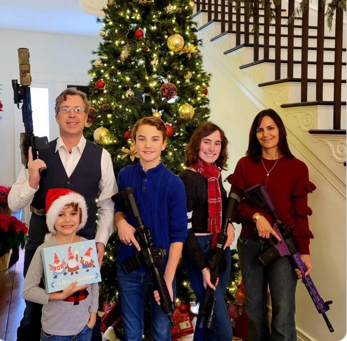 Cray cray! In the wake of the Nashville school shooting that killed 6 - <a href="/AndyOgles/">Congressman Andy Ogles</a> (R-TN) expresses no remorse for a Christmas photo showing his family posing with assault-style rifles. WTF! And to include is children is criminal.