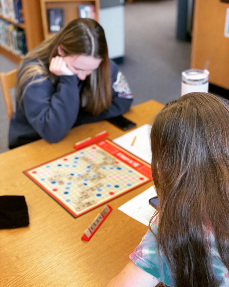 RVRHSlibrary's tweet photo. The place that houses the greatest collection of words in the school is the perfect place to host RAWN Scrabble! The competition was close! We love getting to support Red &amp; White Night! https://t.co/vdBoA8pJOg