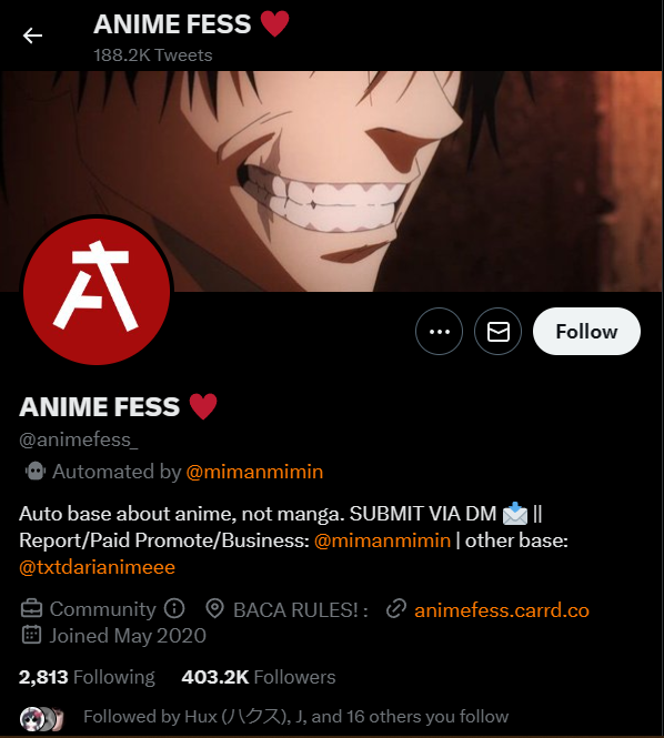 VNNZ16's tweet photo. Another very odd development, thanks to a server I'm in, is that a Fess account (Those anon account, you know the fucking deal) also got... fucked?
So congrats, @animefess_ (adminnya @mimanmimin)!
#HumanRights
#BlokirKominfo
#GugatKominfo
#TuntutKominfo
#SaveDigitalFreedom https://t.co/GE1qooYhpr
